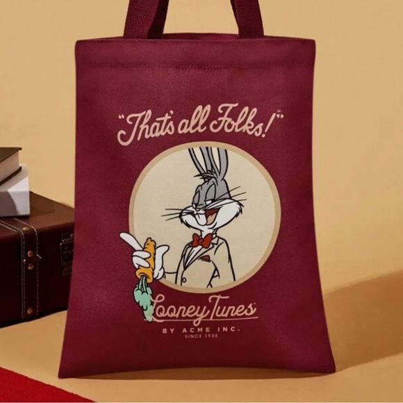 Bugs Bunny Looney Tunes Burgundy Tote Bag - Picture 3 of 5